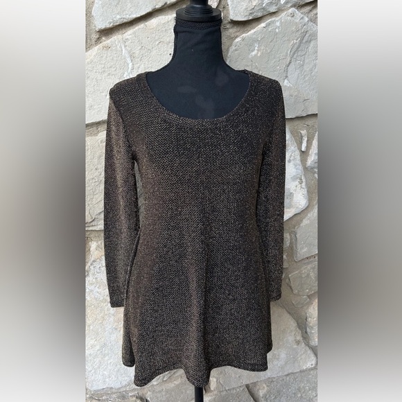 Grace Elements Tops - Grace Elements Black Gold Metallic Top Small Long Sleeve Elegant Holiday Party